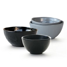 PRELUDE 經典款素色餐碗 4入, 灰色+黑色, 飯碗 2入+大碗 2入