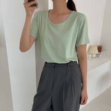 Thebounue 女款透氣莫代爾U領基本款短袖T恤