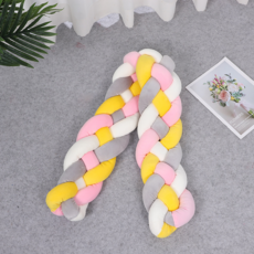 Happy Mine 柔軟溫暖麻花捲床圍 1m, 灰色 + 白色 + 黃色 + 粉紅色