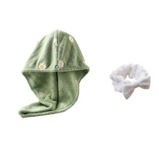 柔軟髮巾 SG17 + 洗臉髮帶組合, 綠色, 1套