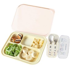 iBYEOL Friends 韓國製造 矽膠吸盤式餐盤 + 可愛不鏽鋼湯匙 + 叉子 + 收納盒套組, 檸檬黃, 1套