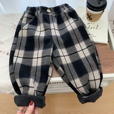 Uvely 男童 Cheblo 格紋鬆緊帶刷毛褲