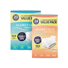 AUDREY SUN TCF雙層吸收衛生棉 蝶翼型 M 24片+L 20片組, 1套