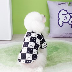 딩동펫 반려동물 스마일리 체크 셔츠, 블랙, 1개