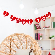 派對毛氈掛旗, 2個, 紅色愛心 ILOVEYOU