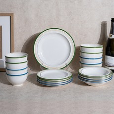 Syracuse CHINA 楓木4人基本餐具組 17入, 舒適綠 + 舒適藍, 17種, 1套