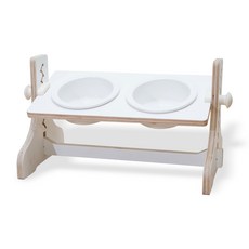 Healing Time 寵物高度可調節木製餐桌陶器 2 件, 白色, 1個