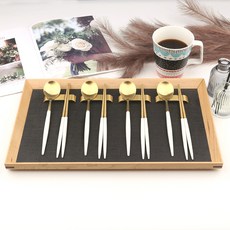 Bogen 艾菲爾金色餐具+餐具架 4人份套組, 1套, 湯匙4p + 筷子4p + 不鏽鋼餐具架4p, 白色, 白色, 白色, 白色