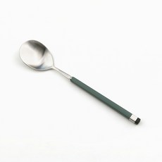 Bogen 兒童方形雙色餐具湯匙, 1個, 銀色 + 橄欖色, 單品