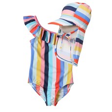 Bersoa 女童 Rash Guard 荷葉邊連衣裙 + 帽子套裝