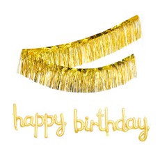 市集風派對裝飾亮點流蘇簾 2入 + 字母氣球組, 金色