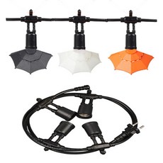 Victory Lighting 派對燈串 21燈 14.5m E26 + 3款雨傘裝飾 x 7p 套組, 黑色(派對燈), 白色, 黑色, 黃色(裝飾)