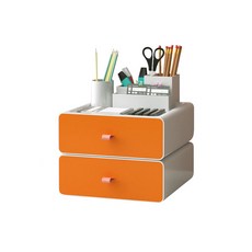 앤티스 아란치움 더블레이어 서랍 데스크탑 정리함, 화이트오렌지, 2단