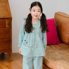 JJiniya 女童薄荷綠史努比薄刷毛長袖睡衣上下套裝