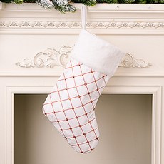 時尚金色線條格紋圖案聖誕襪袋, 白色