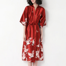 INART 柔軟絲綢高爾夫浴袍 長版 L, 浴袍酒紅色, 1個