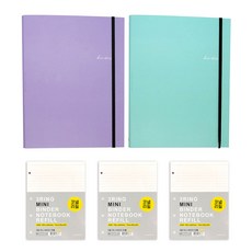 Pinkfoot 字母印花迷你活頁筆記本 2入+補充頁包 3入, 紫色+薄荷（注）、單色（補充紙）, 1套