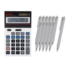 모나미 계산기 MC-112 + 볼펜 FX153 0.5mm 12p, 블랙, 1세트