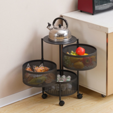 Roey 高級旋轉圓形層架推車 28 x 29 x 65 cm, 3層, 深色