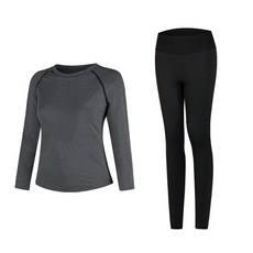 女款時尚瑜伽長袖T恤 灰色+內搭褲組