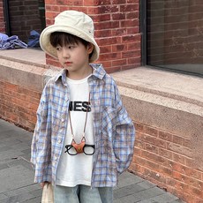 Starbean 兒童復古印花格紋長袖襯衫