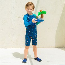 Lala Amang 男童款迷你恐龍印花防曬泳衣泳褲套裝