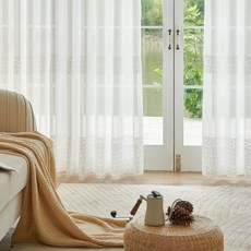 VIEW HOUSE Leaf 雪紡四季窗簾 穿孔式 2件組, 白色