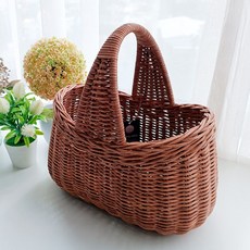 MAISONINDAHRATTANSHOP 高級藤製手柄 OVAL 橢圓形野餐藤籃 N026H, 1個, 棕色