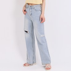 ARUA 女款高腰側邊破洞寬版牛仔褲 WJ615