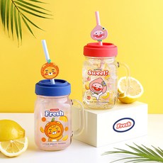 KAKAO FRIENDS 角色印花矽膠吸管玻璃飲料杯 473ml 2入, 1套