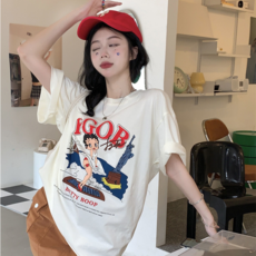 PEONIST 女款卡通印花寬鬆純淨短袖T恤