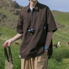 남성용 DM 카라 워크 지퍼 반팔 티셔츠