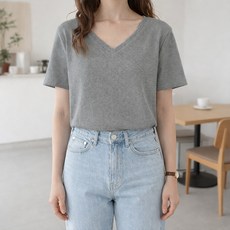 allode 女款日常V領寬鬆短袖T恤
