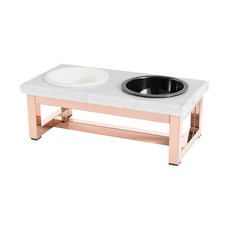 King jessi 寵物餐桌 玫瑰金鏡面框架 卡拉拉白陶瓷餐具 JS-B 2件組, 1套, 白色, 黑色