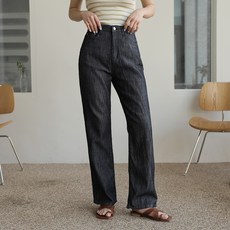 빼빼 여성용 하이웨스트 다크 롱 와이드 데님팬츠