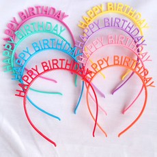 OLIVEPARTY Happy Birthday 生日派對髮箍 8件組, 薄荷綠, 玫瑰粉, 藍色, 紅色, 橘色, 黃色, 紫色, 淺粉色, 1套