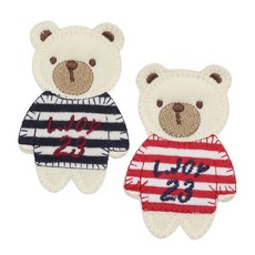 縫製式可愛刺繡布貼熊 2件組, 海軍藍，紅色, 1組