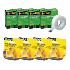 3M Scotch 透明雙面膠帶台 12mm*6.35m 4入+隱形膠帶補充包 18mm*15m 4入, 混色, 1組