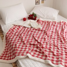 CASA VERDE Tris 紅色格紋人造羊毛紗染棉雙面毯