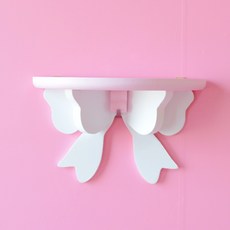 순잠 러블리 소녀감성 나비리본 무타공 벽걸이 선반, 화이트, 1단