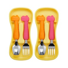 tgm 矽膠學習湯匙+叉子 第2階段 恐龍, 黃色, 2組