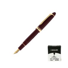 SAILOR 寫樂 質感鋼筆+卡式墨水管 12入, F, 棕色（鋼筆），黑色（墨水）