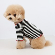 Grooming Dog 寵物時尚紅色蝴蝶結條紋T恤, 黑色, 1個