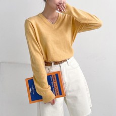 女款V領長袖針織衫