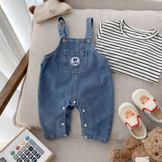Bebeniz 幼兒款熊布貼口袋牛仔吊帶褲
