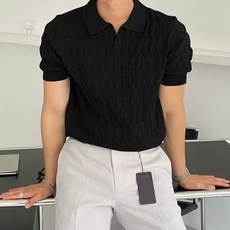 MarketA 男士Polo麻花領短袖針織衫 T25SS3-A1807