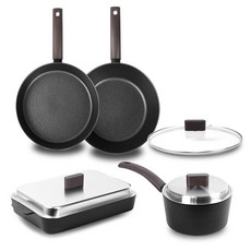 Dream Chef 電磁爐適用Fjord系列鍋具 5入組, 單柄平底鍋26cm+單柄炒鍋26cm+單柄湯鍋18cm+方形烤盤29*21cm+玻璃鍋蓋26cm, 混色