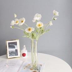 MORIANN 罌粟花人造花 + 長款Nimo玻璃花瓶, 白色