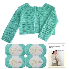 Yarna Sunny Milky 開襟衫編織線 45g x 4入 + 印刷圖案套組, 120 薄荷綠, 1套