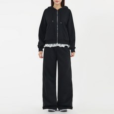 Elsso 女款極簡寬鬆版型運動連帽拉鍊外套 + 寬褲套裝